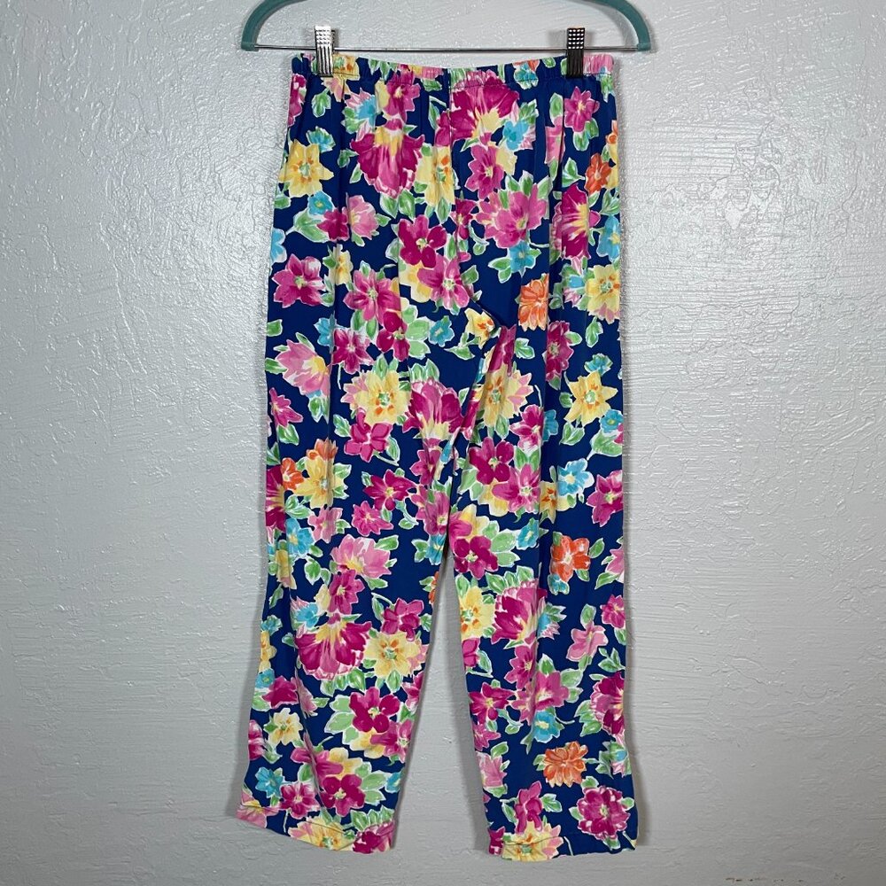Lauren Ralph Lauren Women S Pink Blue Floral Pajama Set Cotton Button Front - Picture 12 of 13
